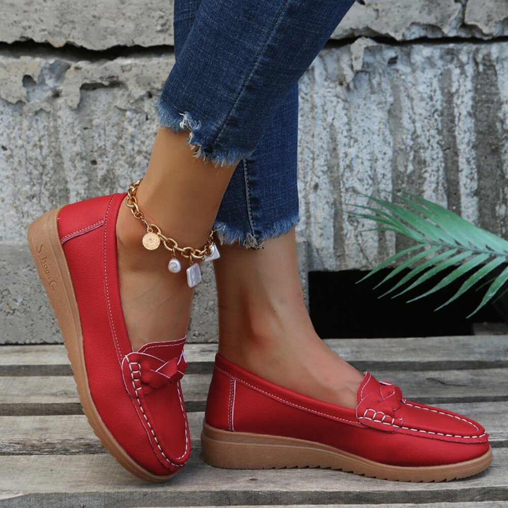 Weave Wedge Heeled Loafers in Deep Red - Picture 3 of 3